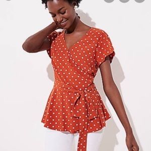 Loft polka dot peplum wrap shirt